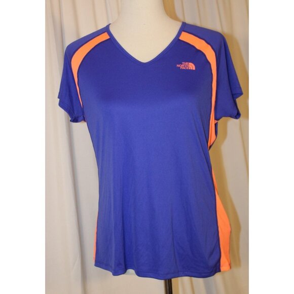 NWT North Face Women’s LARGE Short Sleeve Reflex V-Neck T-Shirt RUNNING Blue - Picture 1 of 5